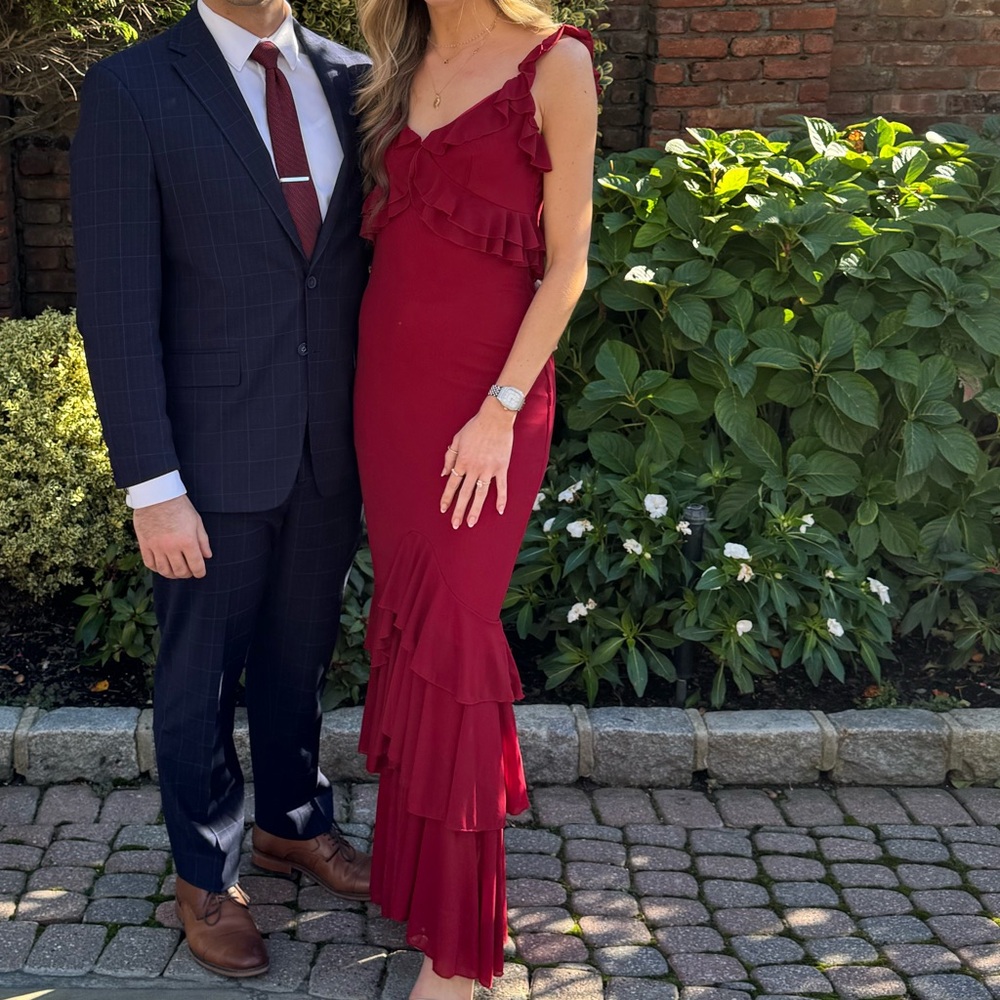 Red Mermaid Ruffled Gown